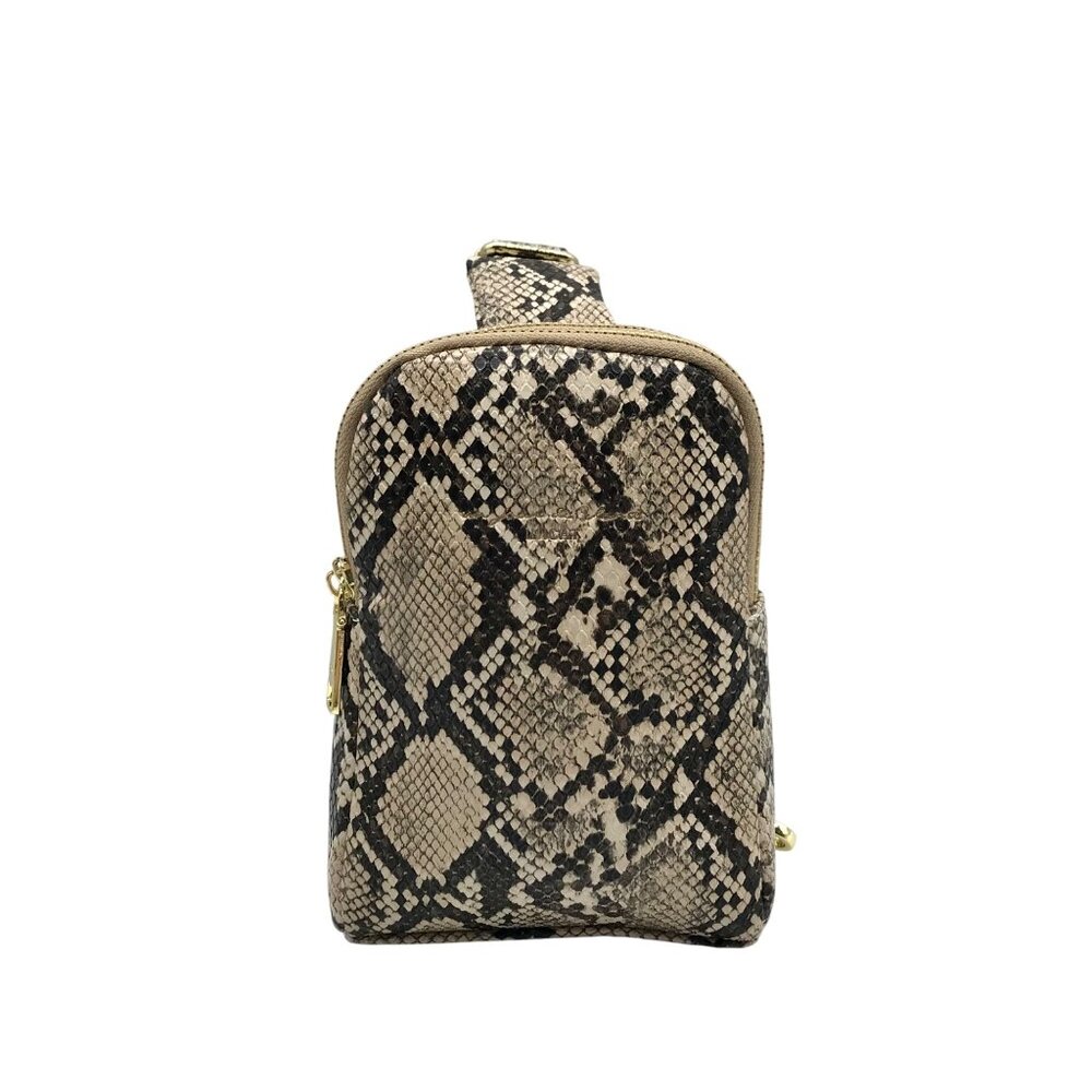 Inicat brown Snake Embossed Double Pocket Crossbody